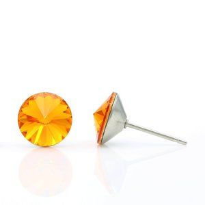 8mm Orange Swarovski Earrings | Orange Crystal Earrings | Hypoallergenic Studs